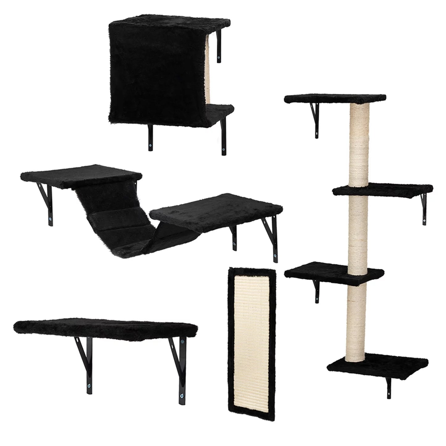Cat Wall Shelves and Perches Set, Cat Tower for Adult Cats Mounted Cat Tree House for Indoor Cats Modern Furniture for Cat Sleeping Playing Lounging Climbing Cat Tree for Large, Black