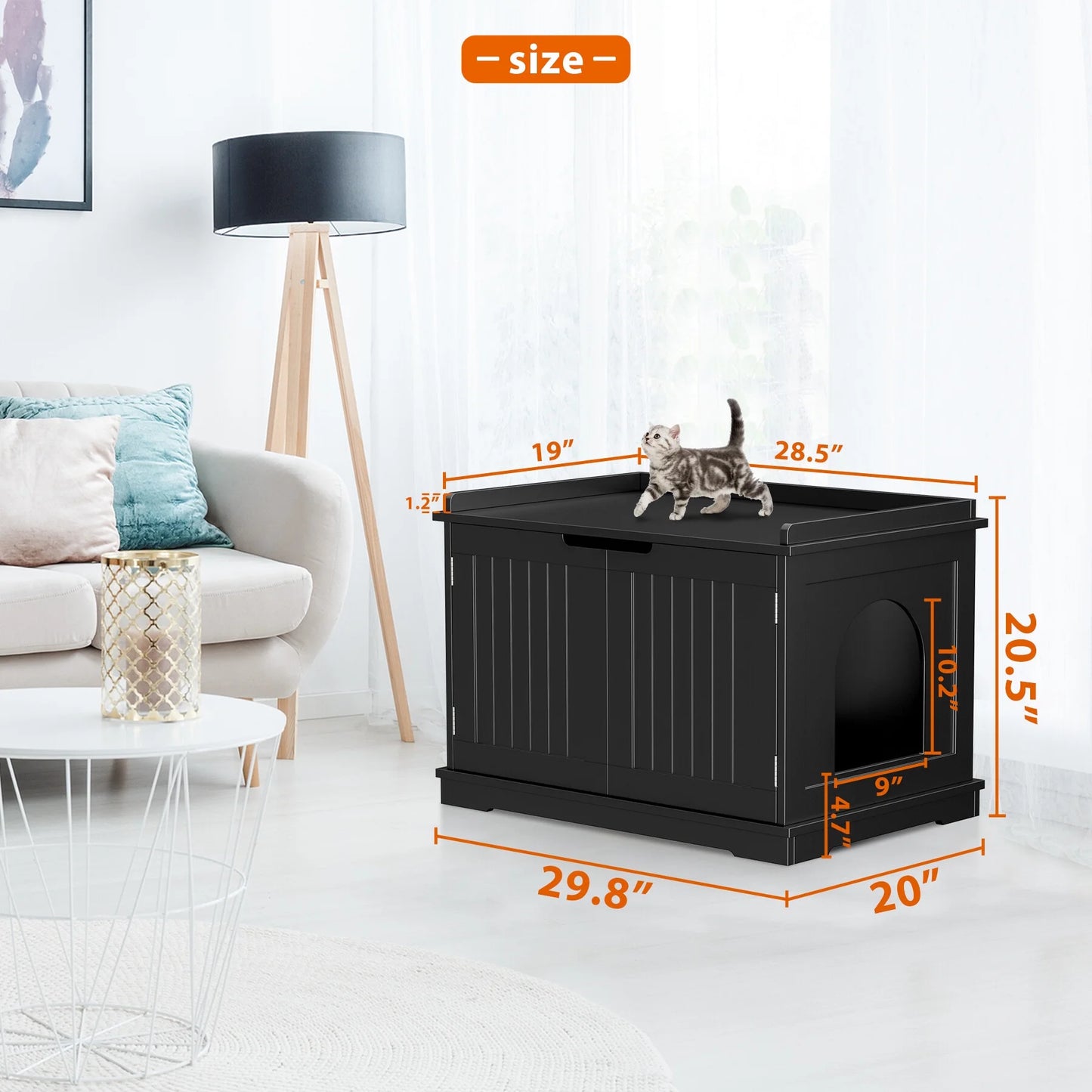 Multi-Functional Cat Washroom Bench Hidden Cat Litter Box Enclosure Furniture Black
