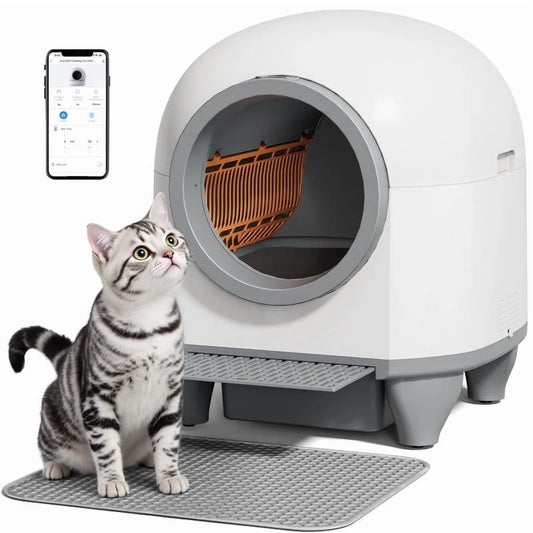 Self Cleaning Cat Litter Box with Mat,Automatic Cat Litter Box for Multiple Cats with Safety Protection and App Control,A Complimentary Garbage Bag