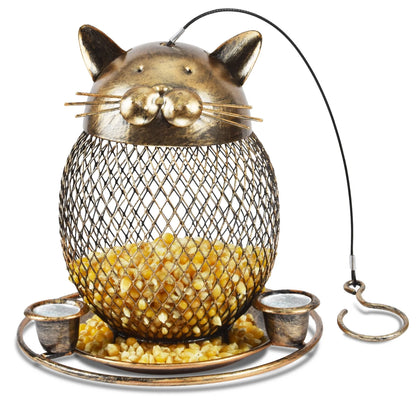 Squirrel Proof Bird Feeders, Upgraded Cute Cat Shaped Bird Feeder, Heavy Duty Copper Wild Bird Feeder with Hook for Outdoor Hanging, Garden Yard outside Decoration, 2Lbs Capacity