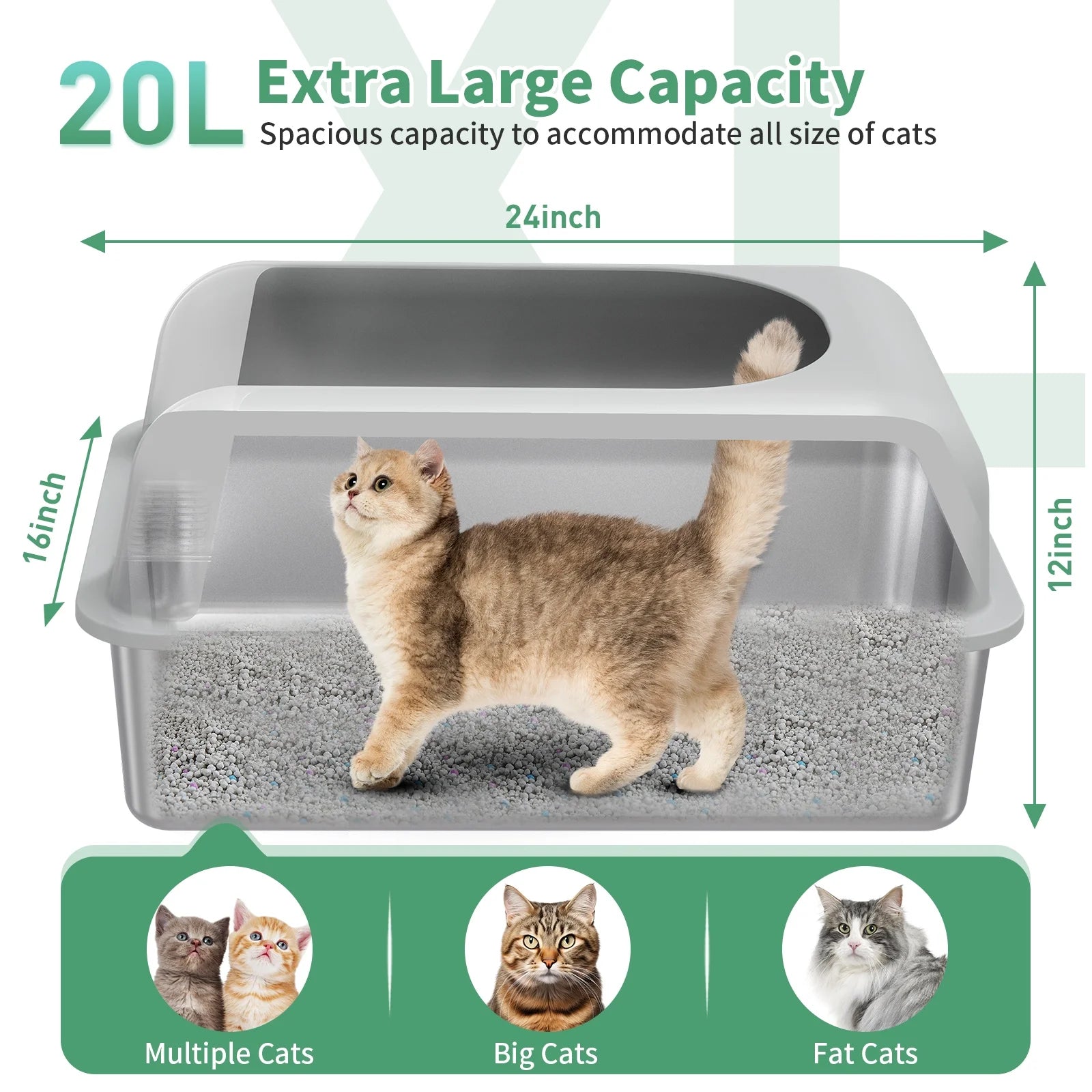 Stainless Steel Cat Litter Boxes with Lid High Wall Sides Enclosure for Small Mulit Big Cat