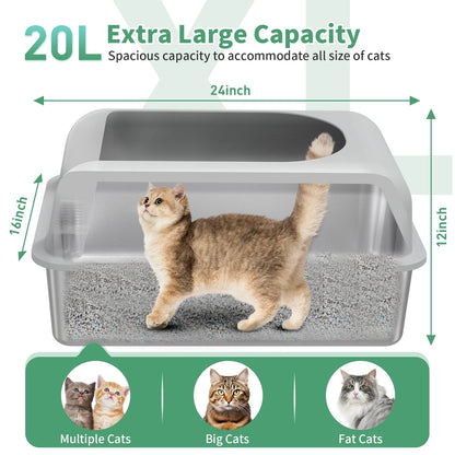 Stainless Steel Cat Litter Boxes with Lid High Wall Sides Enclosure for Small Mulit Big Cat