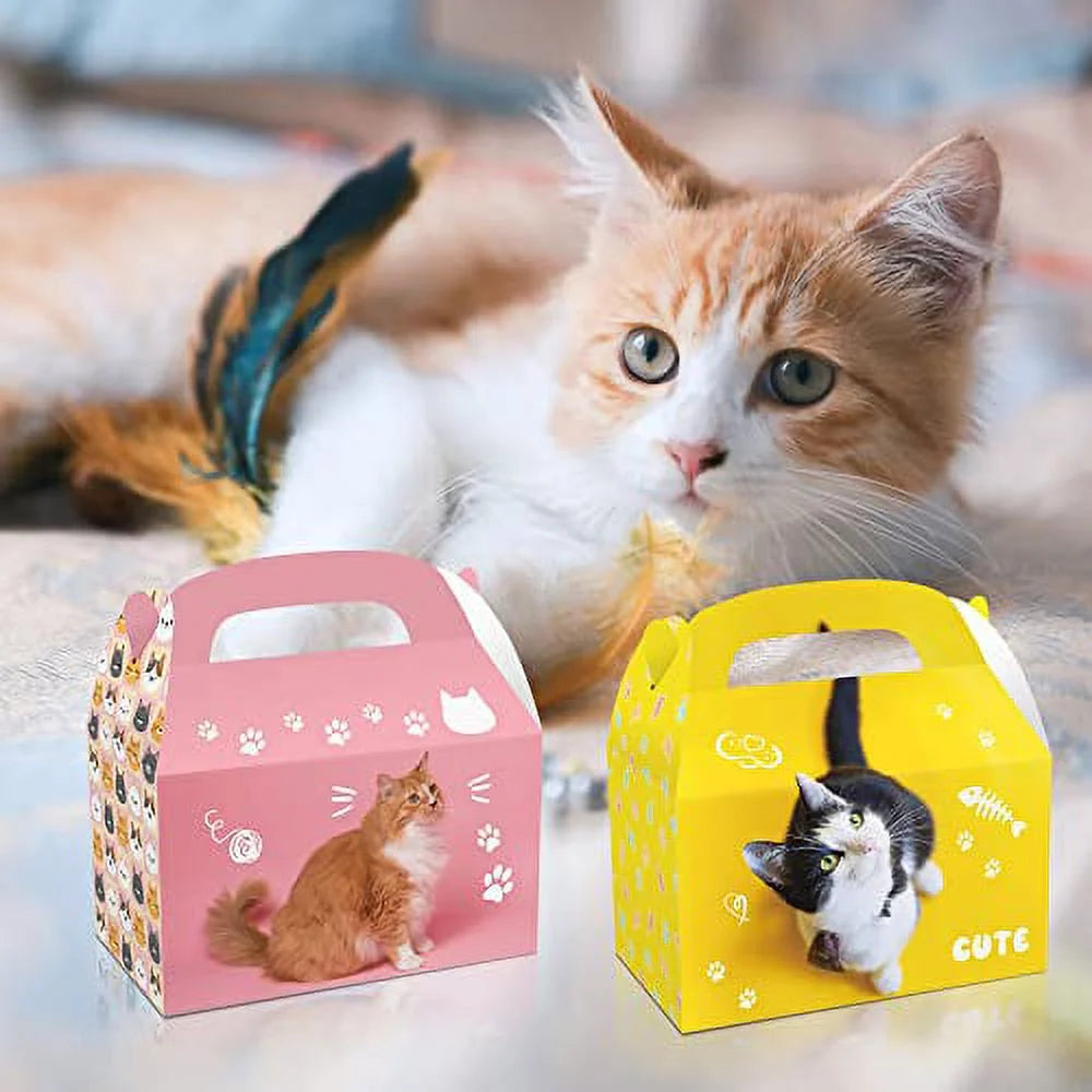 12PCS Cat Gift Bags Kitten Paper Goodie Candy Treat Bags for Kids Birthday Pet Adoption Cat Theme Party Decoration Supplies Favors Kitten Themed Goodie Bags