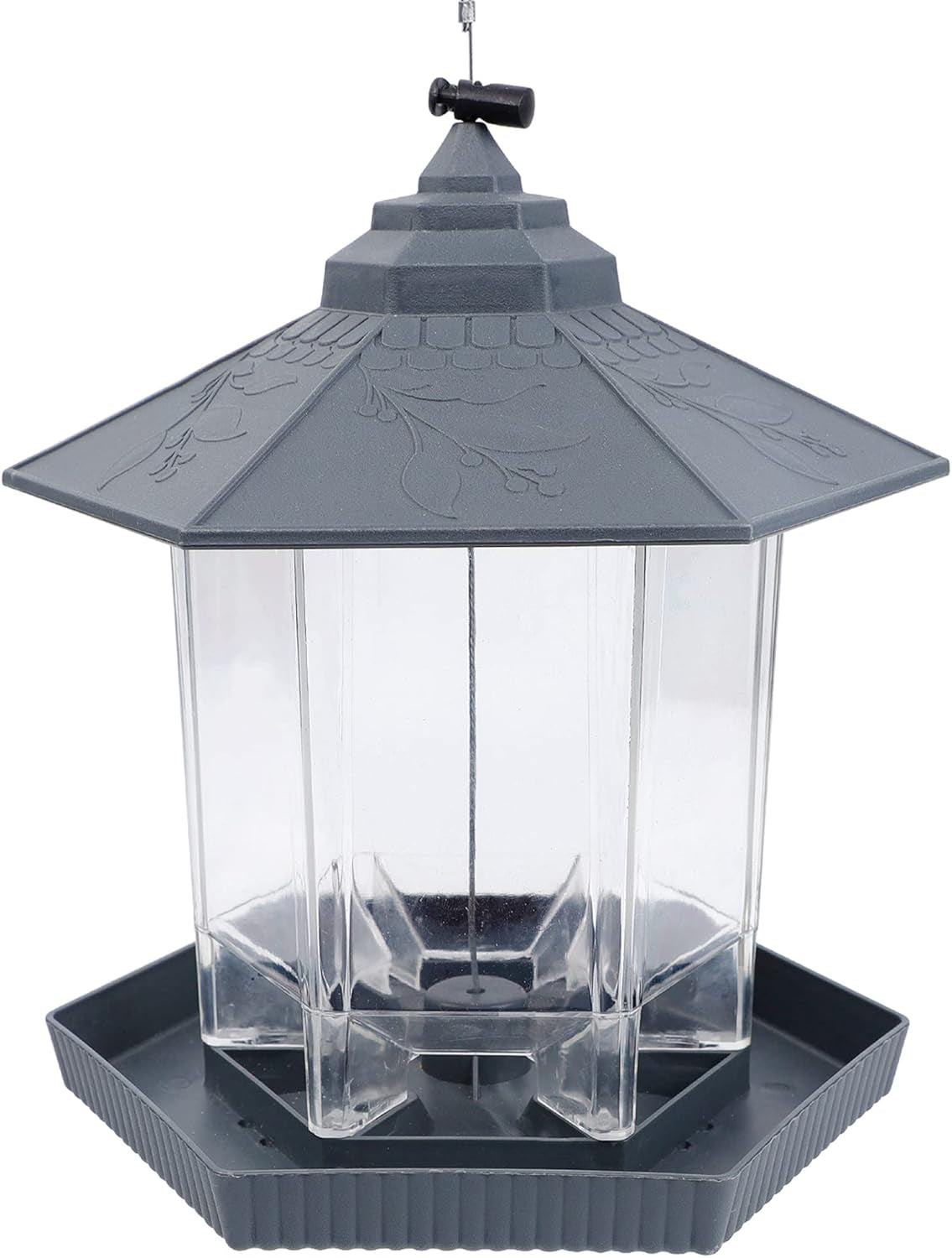 Wild Bird Feeder Hanging for Garden Yard outside Decoration, Hexagon Shaped outside Hanging Bird Feeders for Outdoors Squirrel Proof, Cardinal Bird Feeder (Light Grey)