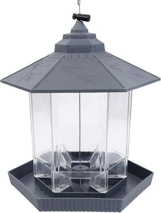 Wild Bird Feeder Hanging for Garden Yard outside Decoration, Hexagon Shaped outside Hanging Bird Feeders for Outdoors Squirrel Proof, Cardinal Bird Feeder (Light Grey)