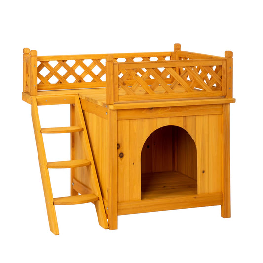 2-Story Wooden Feral Cat House Dog House for Outdoor and Indoor, Pet House with Stairs, Yellow Dog Crate Dogs Pool Tent Outdoor