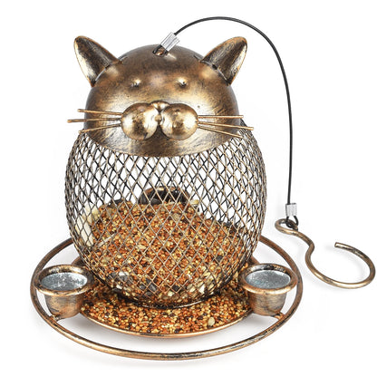 Squirrel Proof Bird Feeders, Upgraded Cute Cat Shaped Bird Feeder, Heavy Duty Copper Wild Bird Feeder with Hook for Outdoor Hanging, Garden Yard outside Decoration, 2Lbs Capacity