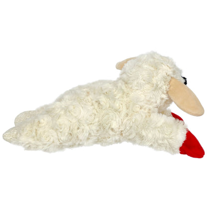 Plush Lamb Chop Squeaky Dog Toy, White with Red Paws, 10.5"