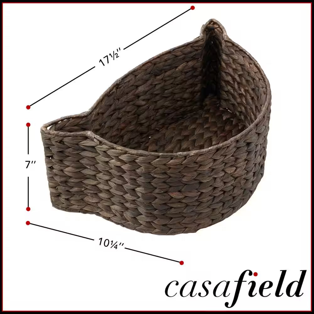 Brown Espresso 17.5 In. X 7 In. Wicker Hyacinth Cat Shaped Decorative Basket Storage Organizer Bin for Pet Toys