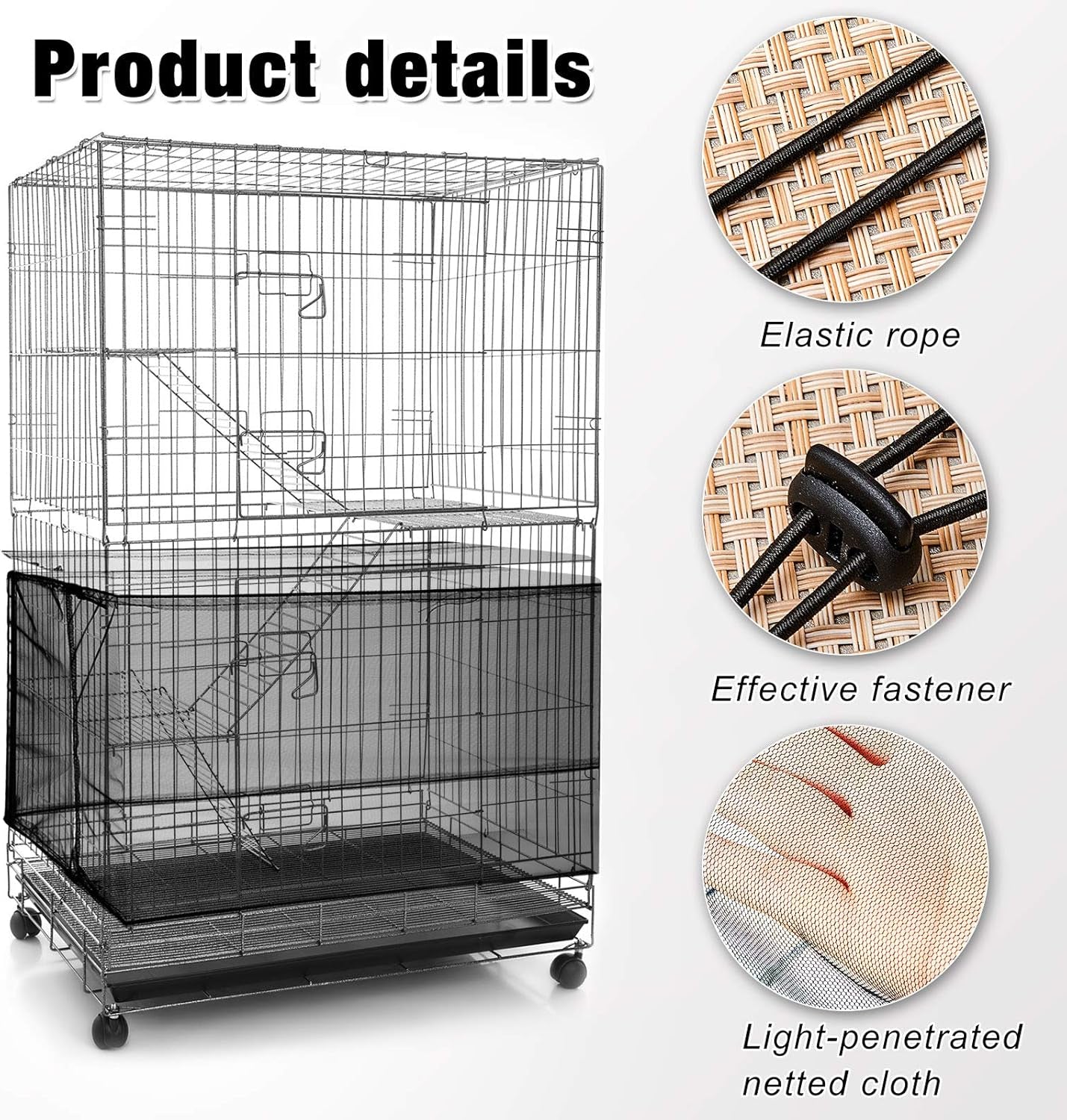 2 Pieces Adjustable Bird Cage Seed Catcher Birdcage Cover Nylon Mesh Netting Soft Skirt Guard for Parrot Parakeet Macaw round Square Cage(78 X 14.6 Inch in Circumference and Width,White, Black)