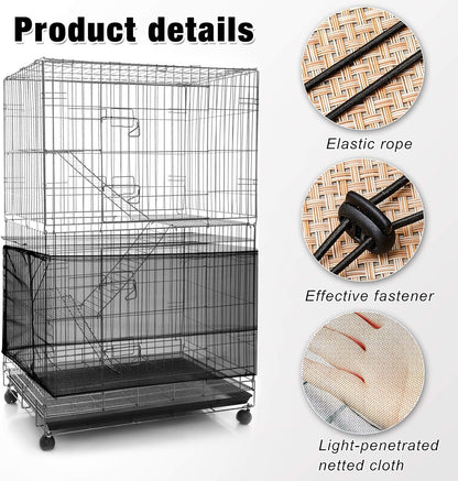 2 Pieces Adjustable Bird Cage Seed Catcher Birdcage Cover Nylon Mesh Netting Soft Skirt Guard for Parrot Parakeet Macaw round Square Cage(78 X 14.6 Inch in Circumference and Width,White, Black)