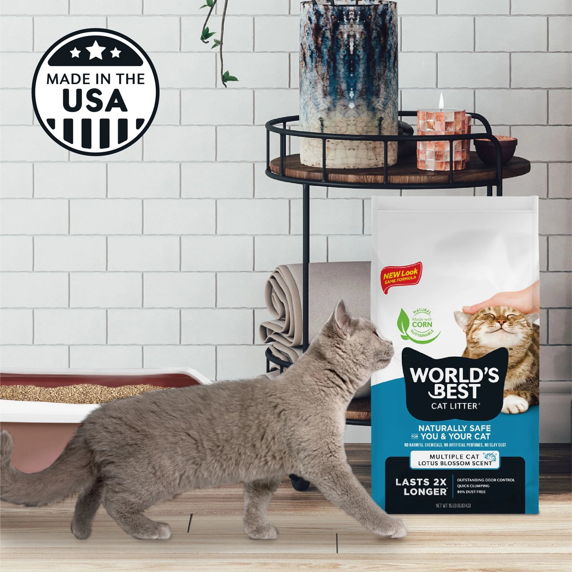 Multiple Cat Lotus Blossom Scented - Long-Lasting Odor Control, Natural Ingredients, Quick Clumping, Flushable, 99% Dust Free - Floral Fragrance - 15 Lb Bag