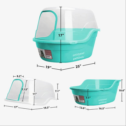 Extra Large Cat Litter Box, Color Teal, Jumbo Hooded, 24.8 X 20 X 16.5 In