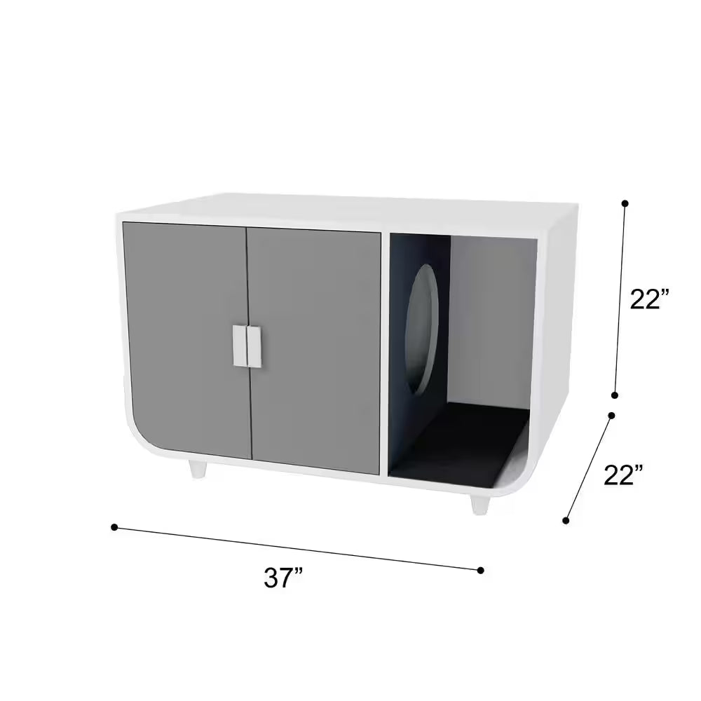 Large Dyad Wooden Cat Litter Box Enclosure and Side Table, Alpine White/Gray