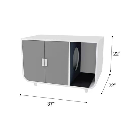 Large Dyad Wooden Cat Litter Box Enclosure and Side Table, Alpine White/Gray