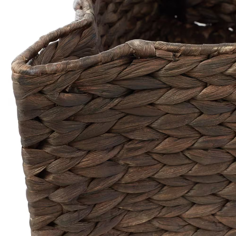 Brown Espresso 17.5 In. X 7 In. Wicker Hyacinth Cat Shaped Decorative Basket Storage Organizer Bin for Pet Toys
