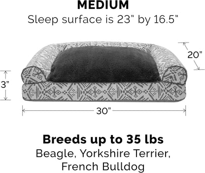 Pillow Dog Bed for Medium/Small Dogs W/ Removable Bolsters & Washable Cover - Plush & Southwest Kilim Woven Decor Sofa - Boulder Gray, Medium