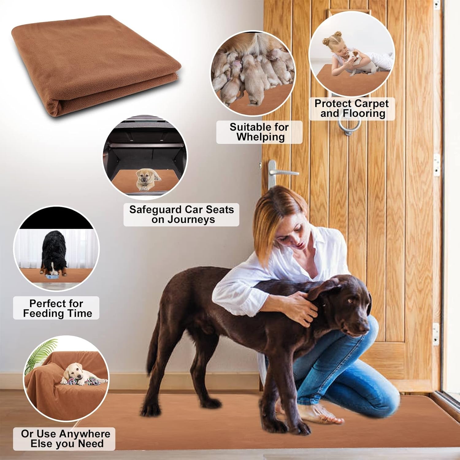 Reusable Pee Pads for Dogs + Pet Grooming Glove,Washable Pee Pads with Fast Absorbent Non-Slip Quick Dry,Whelping Pad for Playpen/Crate,Waterproof Puppy Potty Training Pads,Floor Mat for Pet