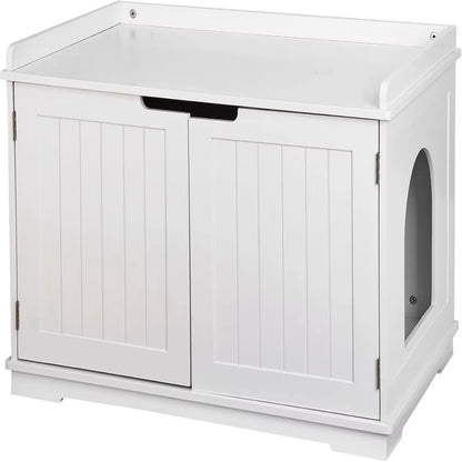 Cat Litter Box Enclosure Litter Box Furniture Hidden Wooden Litter Cabinet W/Removable Dividers, Cabinet for Cat Washroom Storag