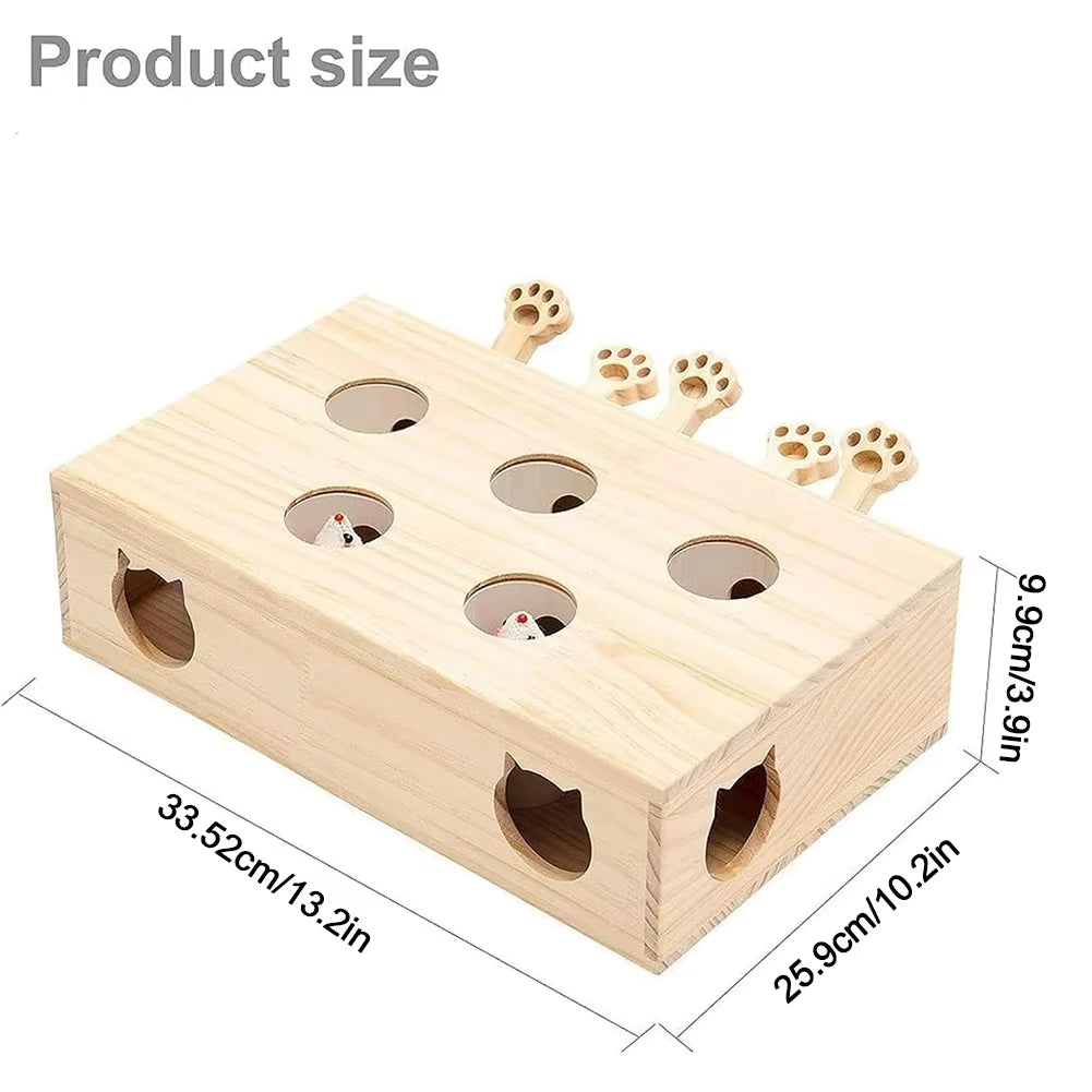 Cats Whack a Mole Game Cat Pop up Toy 3/5-Holed Whack a Mole Cat Toy Funny Solid Wood Cat Toy Interactive Pet Supplies