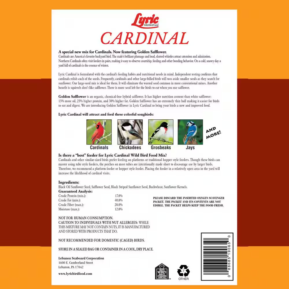 18 Lbs. Cardinal Premium Sunflower and Safflower Wild Bird Mix
