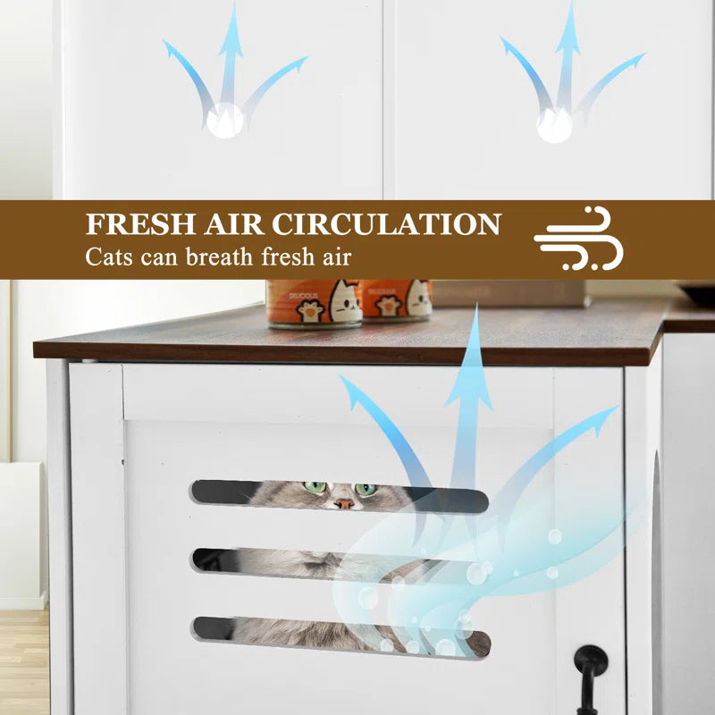 Farmhouse Corner Cat Double Litter Box & Litter Box Cabinet with Double Room & Indoor Cat House End Table & Hidden Cat Litter Box