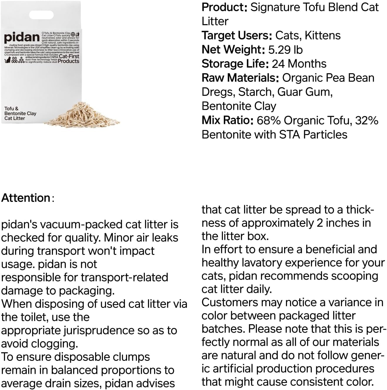 Pidan Mix Cat Litter,Tofu Cat Litter with Bentonite,Abso