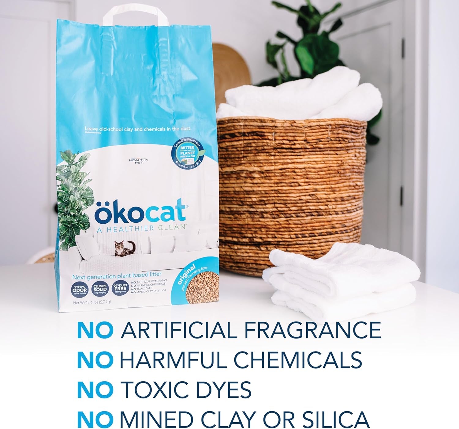 Original Wood Clumping Cat Litter, Unscented, 13.2 Pounds - Natural Ingredients, Stops Odor, Clumps Solid, 99% Dust Free, Great for All Cats