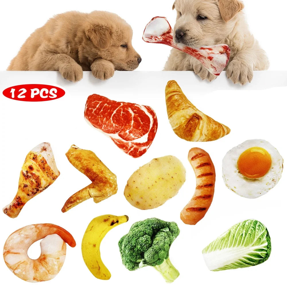 12 Pack Dog Squeaky Toys, Soft Food Shape Pet Toy for Small Medium Dogs,Dog Toys Squeaky Small Dog Toys Squeaky Puppy Chew Toys Plush Dog Toy for Small Dogs with Squeakers for Small/Medium Dogs