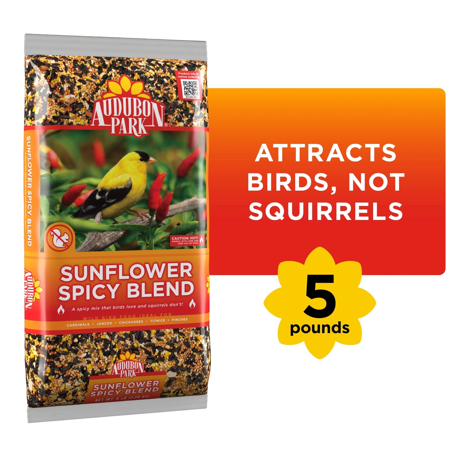 (5 Pack)  Sunflower Spicy Blend Wild Bird Food, Dry, 1 Count per Pack, 5 Lb. Bag