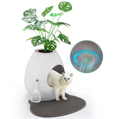 Cat Litter Box Plant Hidden with Smart Odor Removal System and Trap Mat