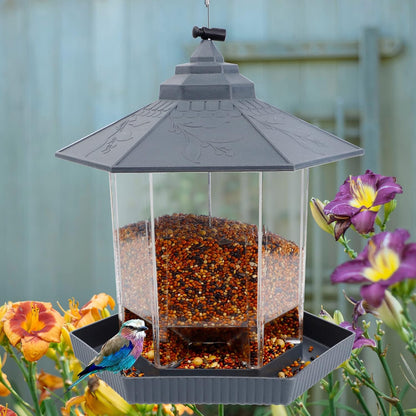Wild Bird Feeder Hanging for Garden Yard outside Decoration, Hexagon Shaped outside Hanging Bird Feeders for Outdoors Squirrel Proof, Cardinal Bird Feeder (Light Grey)
