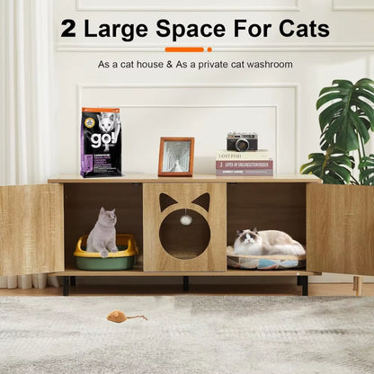 Large Cat Litter Box Enclosure for 2 Cats,Hidden Enclosed Litter Box Furniture with Scratching Mat & Cat Bell,Cat Litter Box Ca