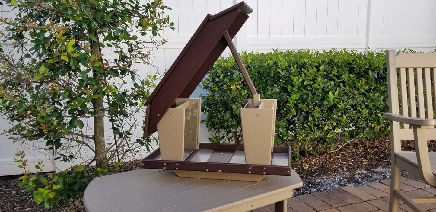 Poly Post Mount Extra Large Double Hopper Bird Feeder, Outdoor Wild Bird Feeder for Outside, USA Amish Made (Brown & Weatherwood)